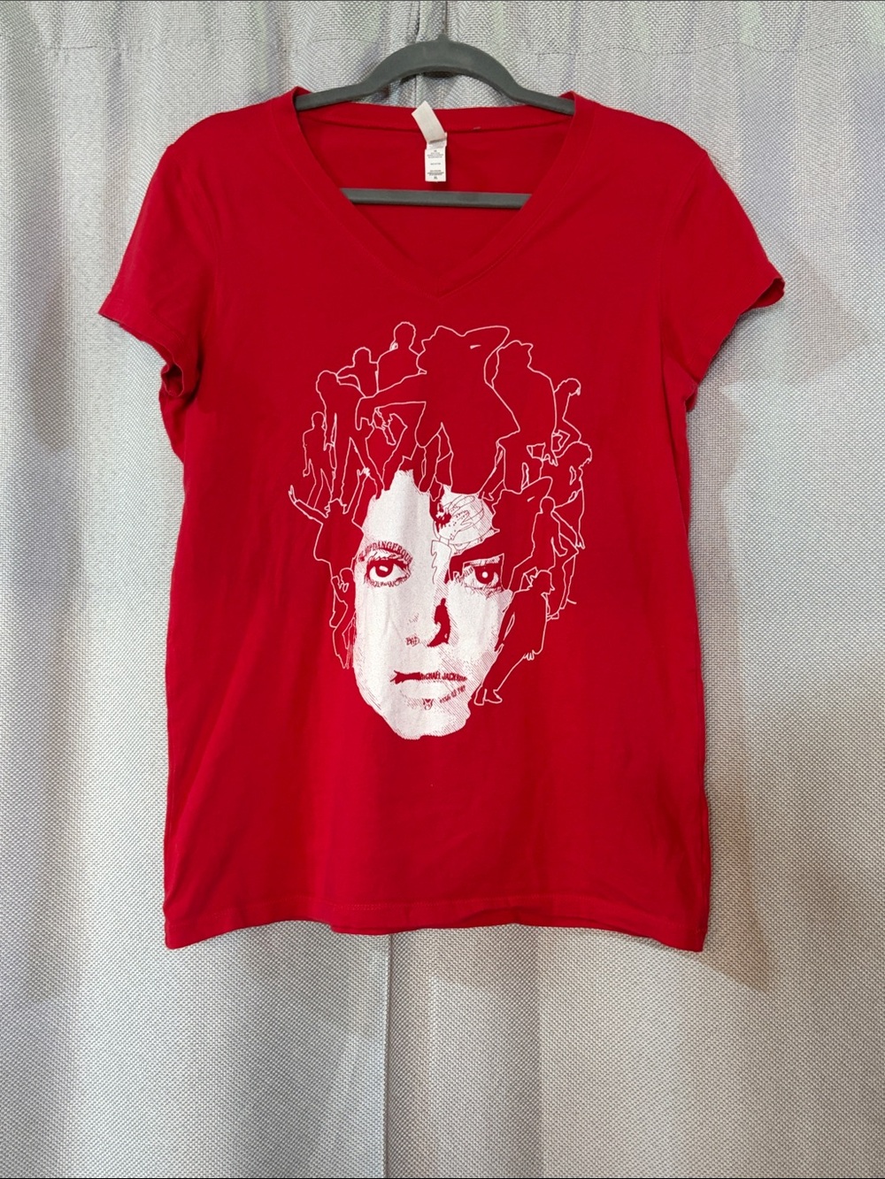Bella Canvas Red V-Neck Tee with Michael Jackson graphic